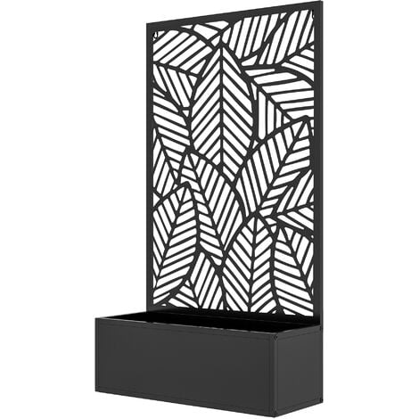 Jardinière avec treillis design - bac à fleurs - dim. 61L x 23l x 113H cm - fixation murale possible - métal époxy noir