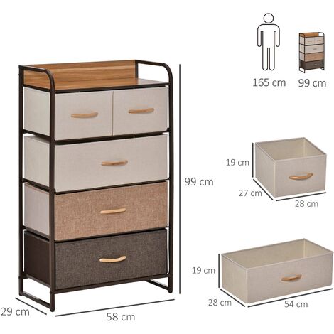 Commode meuble de rangement 5 tiroirs pliables en tissu 58 x 29 x 99 cm