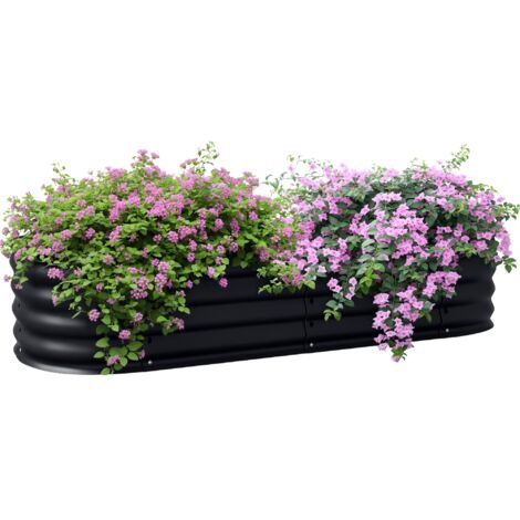 Carré potager de jardin dim. 150L x 62l x 30H cm modulable tôle d'acier ondulée noir