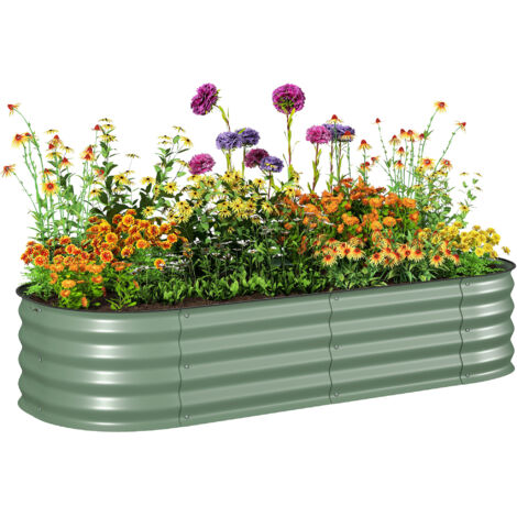 Outsunny – Carré potager sur pied en acier 150x62x30cm – Conception modulable pour fleurs et légumes – Couleur vert – Résistant aux intempéries