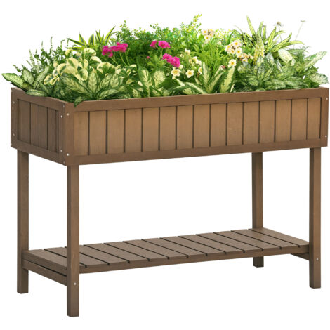 Outsunny – Jardinière sur pieds carré potager 110L x 46l x 76H cm – 8 compartiments avec inserts d'irrigation – Bois de sapin marron