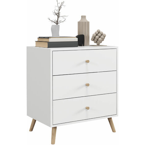 Homcom – Commode 3 tiroirs scandinave 60L x 40l x 68H cm – Piètement effilé incliné en bois pin MDF blanc – Charge max. 30 kg (1/5)