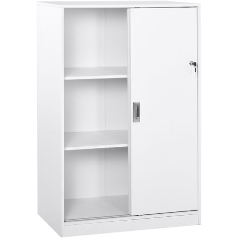 Homcom – Armoire de bureau 2 portes coulissantes verrouillables – Dimensions 80L x 40l x 120H cm – Panneaux de particules classe E1 blanc – 2 étagères