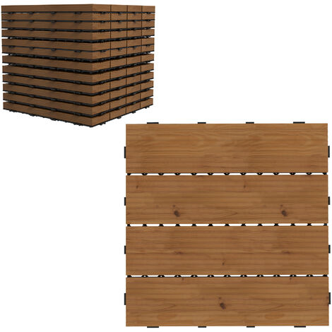 Dalles terrasse - caillebotis - lot de 12 pcs, max. 1,08 m²- clipsables, installation très simple - lamelles bois sapin pré-huilé