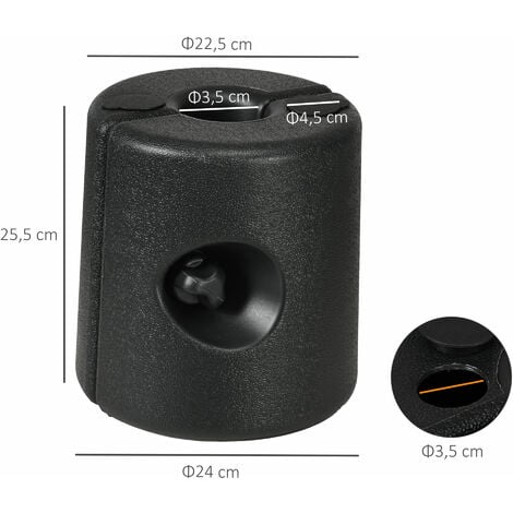 Lot de 4 poids de lestage cylindrique pour tonnelle barnum tente dim. Ø 22 / Ø 24 x 25H cm HDPE noir