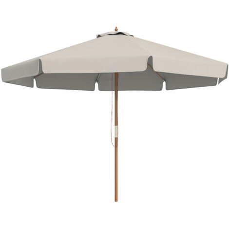 Parasol droit rond grande taille de jardin Ø 3,25 x 2,5H m bois de bambou polyester gris