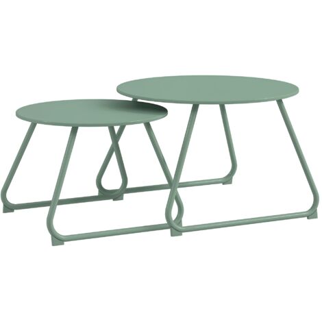 Outsunny – Lot de 2 tables gigognes en métal époxy anticorrosion – Ø60x41cm et Ø48x36cm – Vert – Tables modulables pour balcon et jardin (1/5)