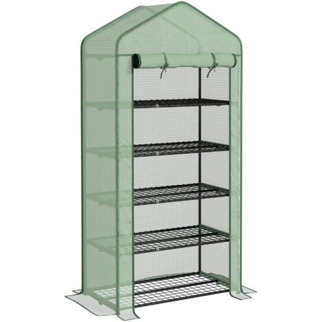 Outsunny – Mini serre de jardin 90x49x193cm – Acier tubulaire avec bâche PE résistante – 5 étagères en fil d'acier – Porte zippée pour accès facile