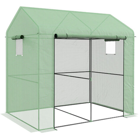 Outsunny – Serre tunnel 2,8 m² avec porte zippée – Structure en acier renforcé – Bâche en polyéthylène résistante aux UV – 2 fenêtres pour ventilation