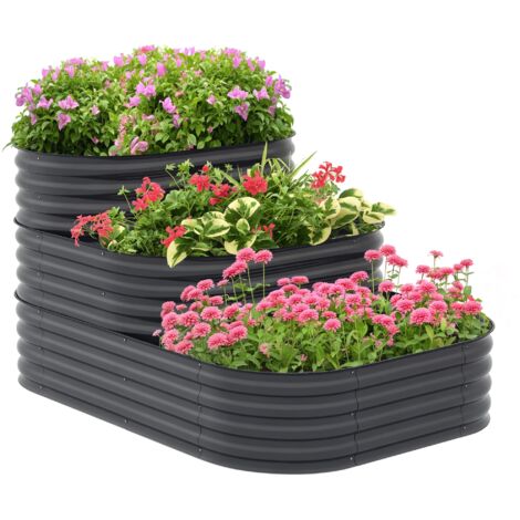 Outsunny – Carré potager sur pied 3 niveaux en tôle galvanisée – Dimensions 158L x 109l x 82H cm – Fond ouvert pour drainage optimal