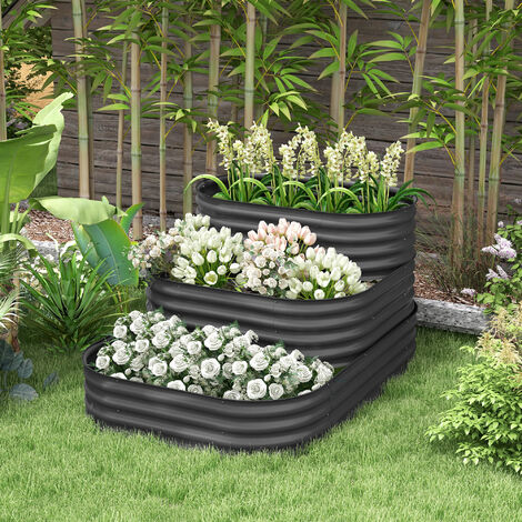 Lot De 2 Carrés Potagers Surélevés Outsunny - 100x50x30cm Chacun - Acier Galvanisé Gris - Sans Fond