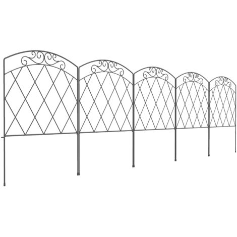 Lot de 5 clôtures de jardin décoratives avec ornements métal noir
