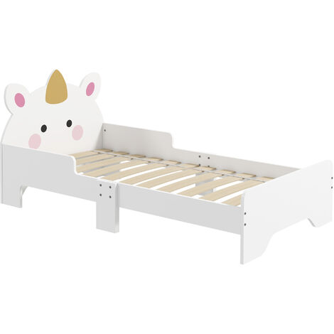 Lit enfant licorne rose 140x70 cm – MDF et panneau multicouche – Barrières de sécurité – Hauteur 12 cm pour accès facile (1/5)
