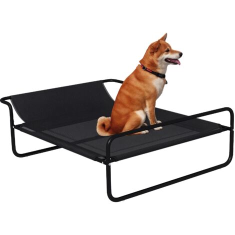 Pawhut – Lit surélevé pour chien – Revêtement textilène micro-perforé noir – Dimensions 106L x 81l x 33H cm – Patins antidérapants
