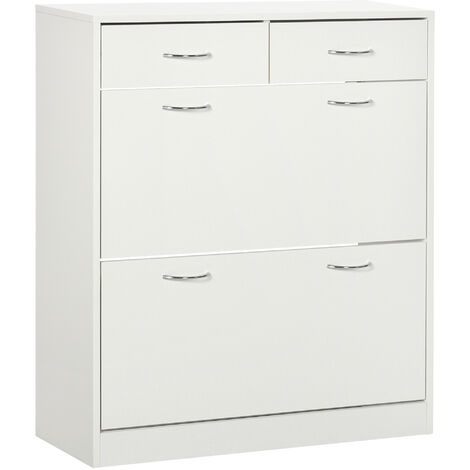 Homcom – Meuble à chaussures blanc 80x30x91,5cm – 2 tiroirs et 2 portes abattantes – Panneau de particules E1 – Style contemporain