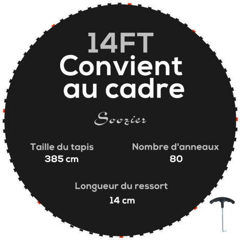 Tapis de rechange trampoline Ø 4,3 m ressorts 14 cm outil 80 crochets en V inclus