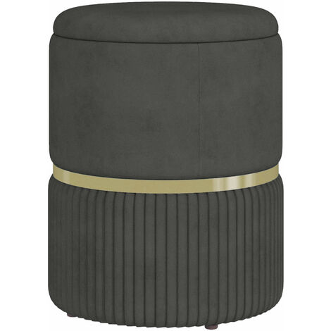 Homcom – Tabouret de rangement en velours côtelé gris – 36x36x44cm – Rembourrage mousse épais – Espace de rangement pratique