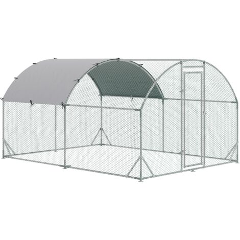 Pawhut – Enclos poulailler 10,64 m² – Parc grillagé 3,8L x 2,8l x 1,97H m – Espace couvert en acier galvanisé – Convient aux volailles