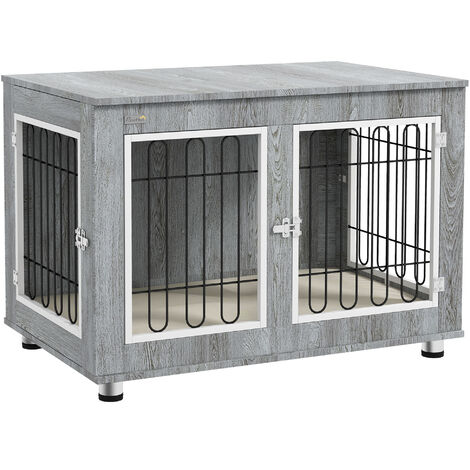 Pawhut – Cage pour chien sur pied avec coussin – Acier et panneaux de particules – 90x58x65cm – Porte verrouillable – Design élégant gris et noir