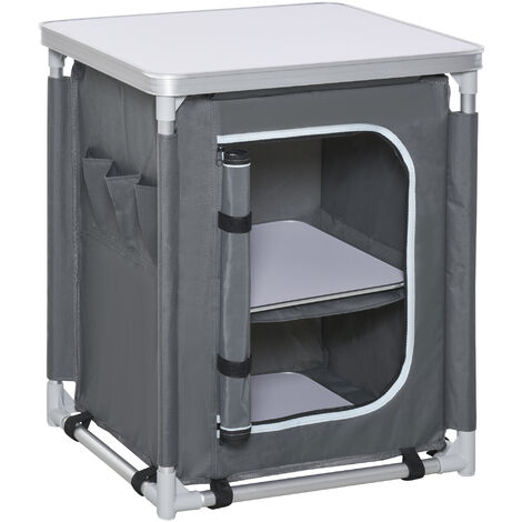 Cuisine De Camping Outsunny - Meuble Avec Plan De Travail, Rangements, Sac Transport, Aluminium Et Oxford Gris