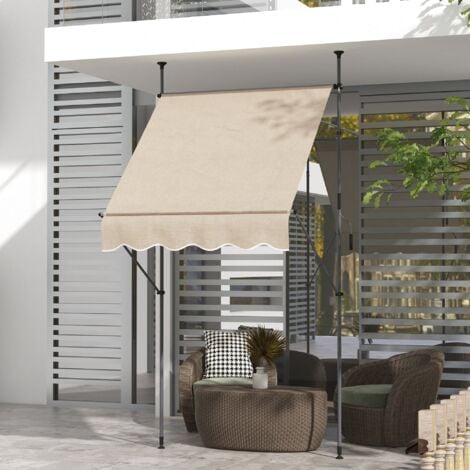 Store banne autoportant manuel rétractable 1,5L x 1,2l x 2,1-3H m inclinaison réglable métal alu polyester sable