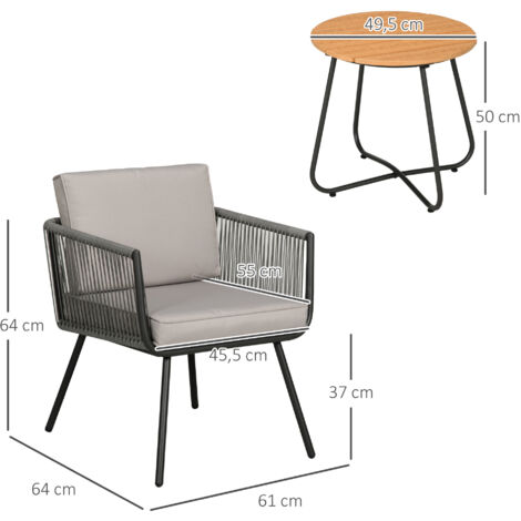 Outsunny Ensemble Jardin 3 Pièces Fauteuils Bascule + Table - Style Colonial Résine Tressée Noir Marron