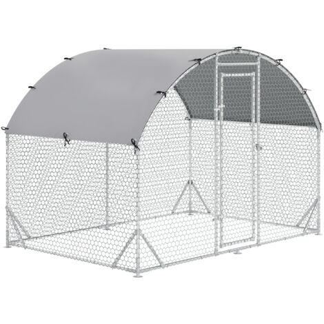 Pawhut – Enclos poulailler 4 à 6 poules – Acier galvanisé – Dimensions 2,8m x 1,9m x 1,97m – Toit anti-UV et pluie – Compatible avec cages en bois