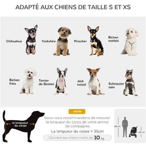 Poussette buggy pliable pour chien chat - 2 attaches, guidon réglable, panier - acier oxford noir
