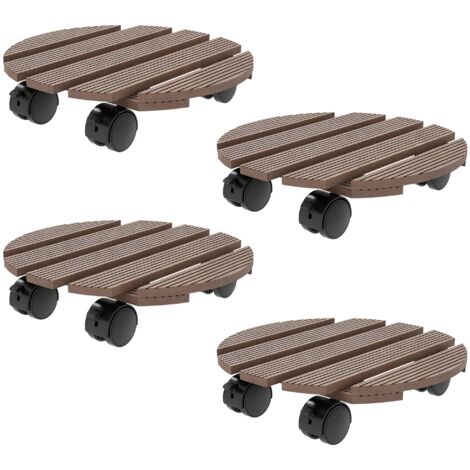 Outsunny – Lot de 4 supports ronds pour plantes avec roulettes – En bois composite WPC – Charge max 50 kg – Pour intérieur et extérieur