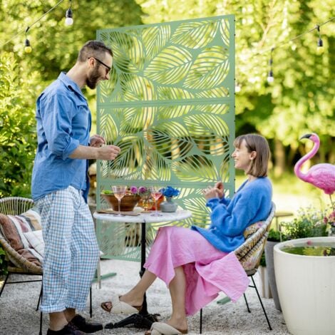 Panneau brise vue décoratif paravent extérieur motif végétal métal vert