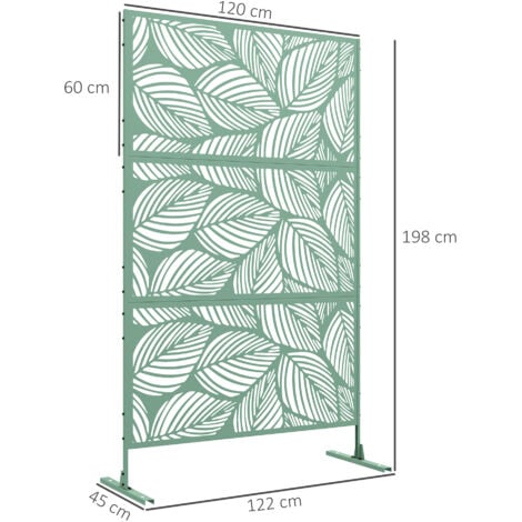 Panneau brise vue décoratif paravent extérieur motif végétal métal vert
