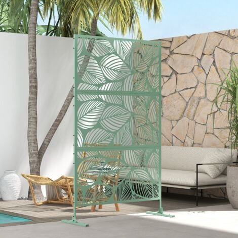 Panneau brise vue décoratif paravent extérieur motif végétal métal vert
