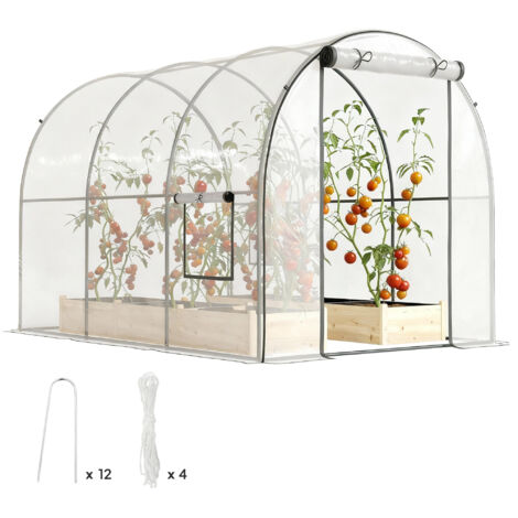 Outsunny Serre de Jardin Tunnel Serre à tomates Surface Sol 6 m² Porte