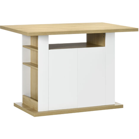 Homcom – Table à manger îlot central 110x70cm – Panneaux de particules – 4 places – Rangement avec étagères – Bois naturel