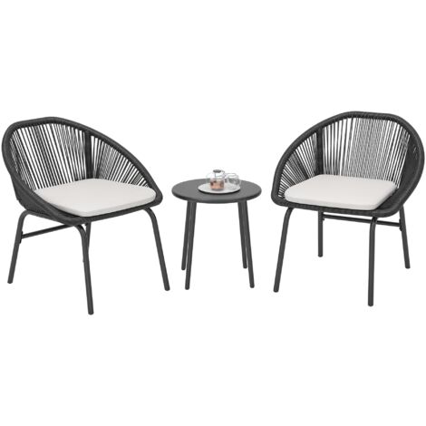 Outsunny – Ensemble salon de jardin 3 pièces pour 2 personnes – Coussins déhoussables – Résine tressée et acier – Table basse ronde Ø 40 cm (1/5)