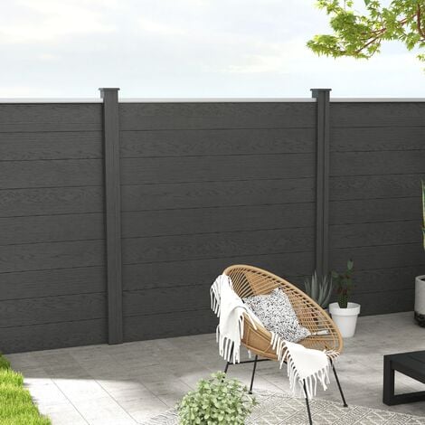 Clôture de jardin brise vue occultant modulable WPC bois composite alu gris