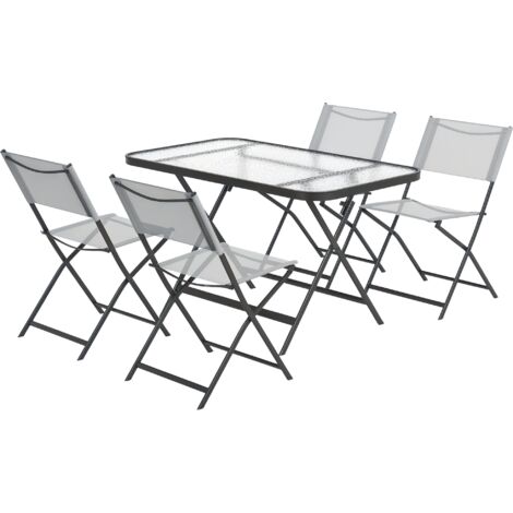 Outsunny – Ensemble table et chaise de jardin 5 pièces – 4 chaises pliantes en métal et polyester – Table en verre trempé 120x70cm – Charge max 120kg par chaise