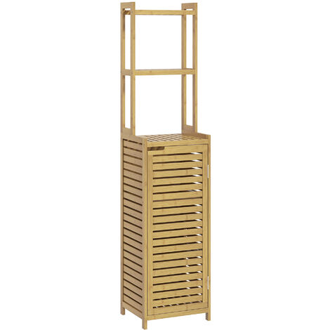 Homcom – Colonne de salle de bain en bambou naturel – 4 étagères fixes – Armoire avec 1 porte – Design compact pour petits espaces (1/5)