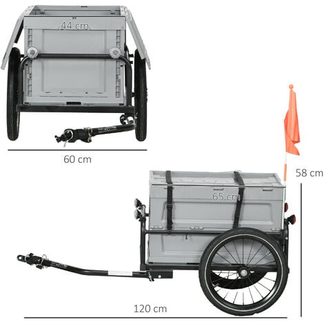 Remorque à vélo pliable avec coffre de rangement charge max. 40 Kg gris
