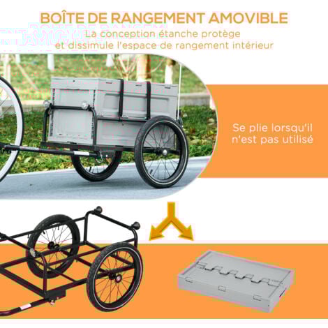 Remorque à vélo pliable avec coffre de rangement charge max. 40 Kg gris