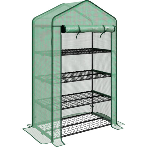 Outsunny – Serre à tomates 4 niveaux 90L x 49l x 160H cm – Acier galvanisé – Bâche PE haute densité – Grande porte déroulante avec zip (1/5)