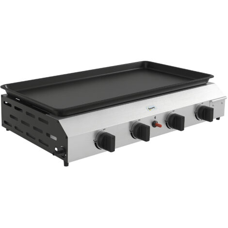 Plancha gaz portable antiadhésive 4 brûleurs 9,6 kW surface cuisson 73L x 34l cm acier inox émaillé