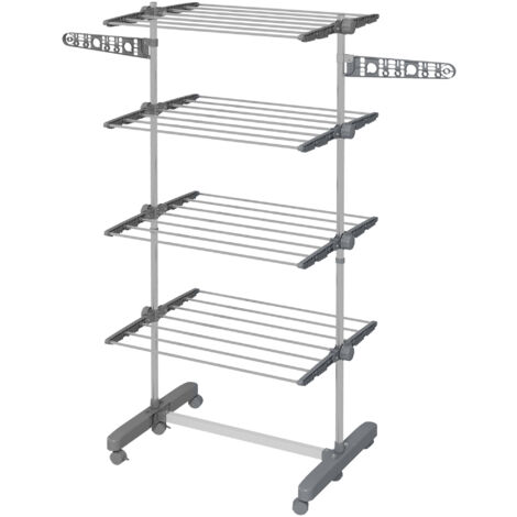 Séchoir à linge étendoir pliable ailes latérales 4 niveaux gris