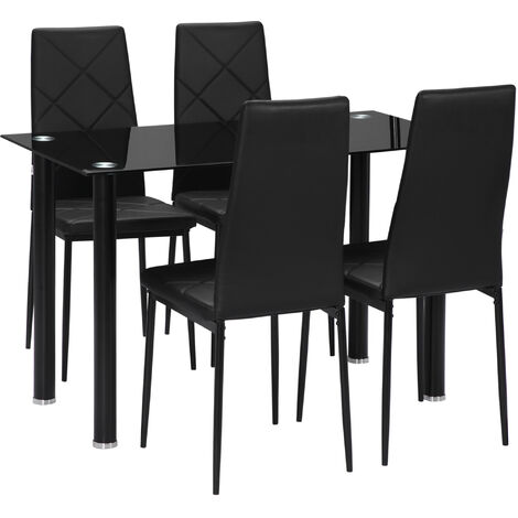 Homcom – Ensemble table et chaises 5 pièces – Table 120x60cm en verre trempé – Chaises rembourrées noires en acier – Pour salle à manger moderne (1/5)