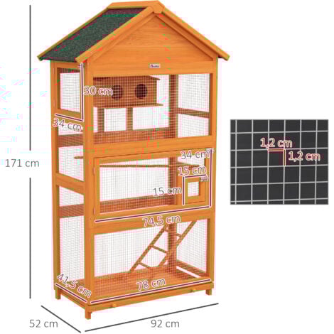 Cage à oiseaux volière grande taille 2 portes trappe toit asphalte tiroir amovible bois pré-huilé