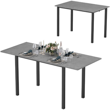 Homcom – Table extensible 6 personnes – Surface en mélamine facile à nettoyer – Pieds en acier robustes – Dimensions 160x70x76 cm – Gris foncé