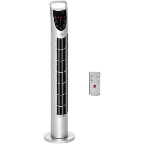 Ventilateur colonne tour oscillant silencieux 40 W télécommande panneau contrôle tactile 3 vitesses Ø 18 x 78H cm argenté