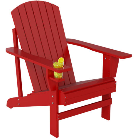 Fauteuil de jardin Adirondack grand confort porte-gobelet intégré bois de sapin traité peint rouge