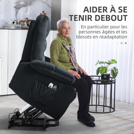 Fauteuil Relax Massant HOMCOM Avec Repose-pieds - Inclinable Jusqu'à 145°, Pivotant 360° - Fonction Massage 10 Points, Télécommande - Cadre Bois, Capacité 120 Kg