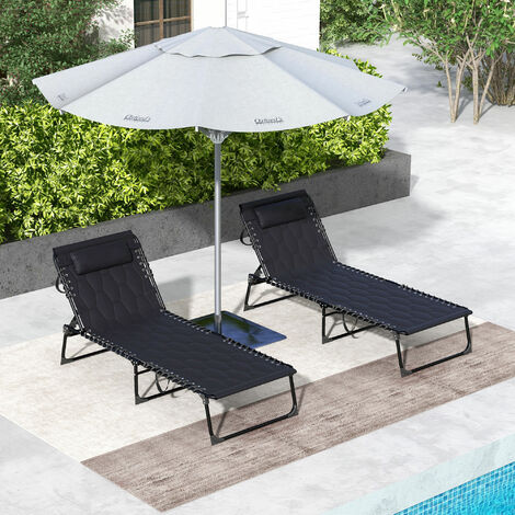 TLGREEN Lot De 2 Transats Jardin Pliables - Bain De Soleil Avec Coussin, Dossier Réglable, Charge 160kg (Gris)